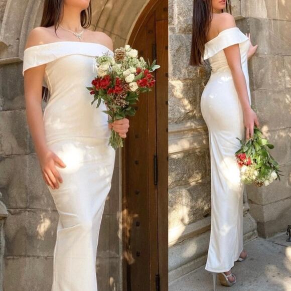 Lovers and Friends | Galleria Gown in White Off Shoulder Ponte Maxi Dress M - Picture 1 of 16